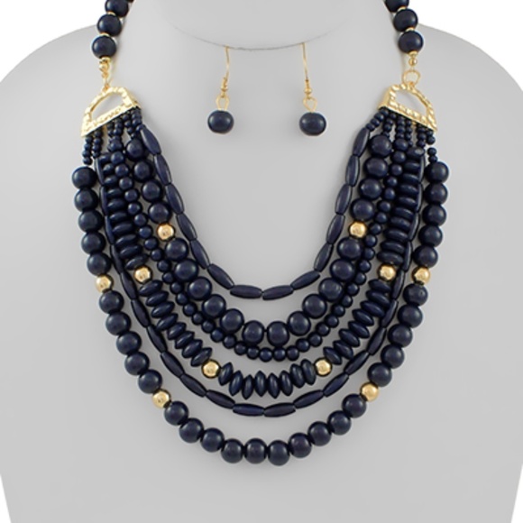 Beaded Multi Wood Ball Necklace Set - Picture 2 of 2